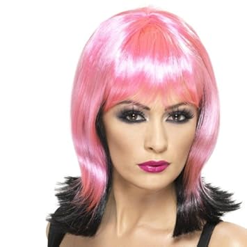 New Pixie Wig Pink With Black Tips Amazon Co Uk Toys Games
