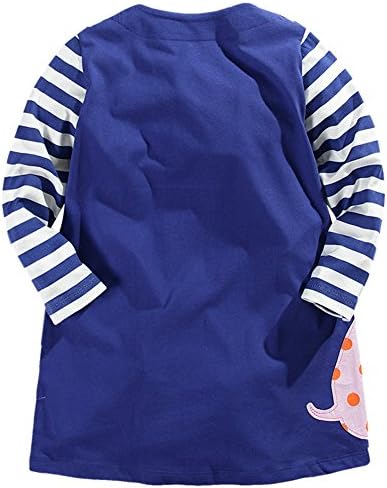 MISSHALO Embroided Printed Pattern Stripe Casual Cotton Longsleeve Applique Girls Dresses