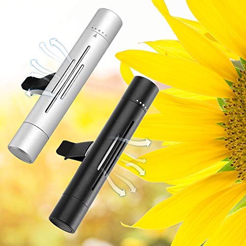 Custom Car Vent Clip Cylindrical Essential Oil Car Diffuser Vent Clip Aircraft-grade Aluminum Vehicle Air Vent Clip with 12 Refill Sticks Black & Silver