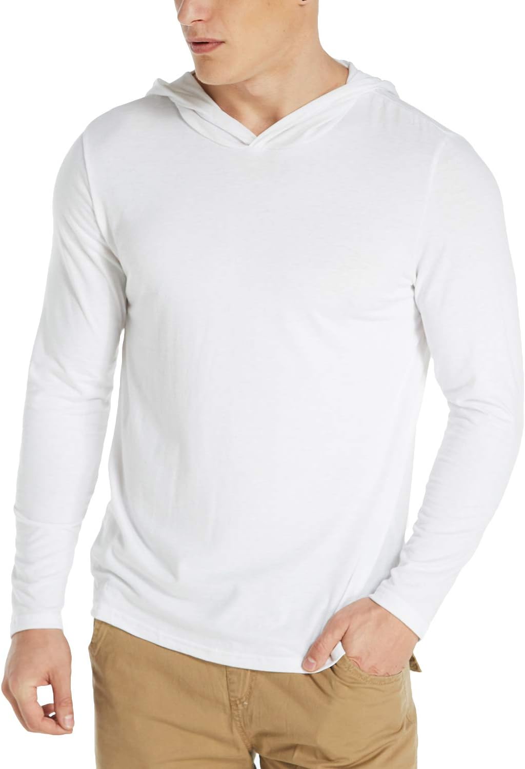 Men's Long Sleeve Hoodie T Shirts V Neck Hooded Tops Causal Hoody Lightweight Tshirt
