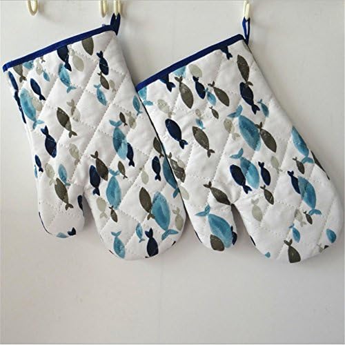 Blue fish microwave gloves with thick and thick cotton (28cm)