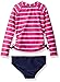 Nautica Girls' Long Sleeve Rashguard Set with Stripe Top and Solid Bikini Bottom