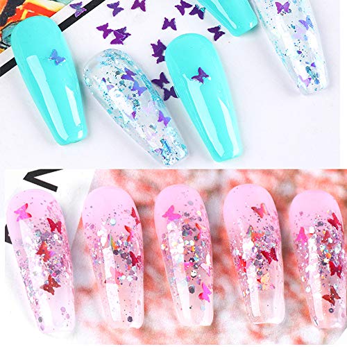 Mrsyel 12 Boxes Butterfly Nail Art Holographic Glitter Nail Sequins Iridescent Foils Flakes Glitter Colorful Confetti Sticker Manicure Nail Art Supplies DIY Decals Resin Art Decoration (5-Butterfly)