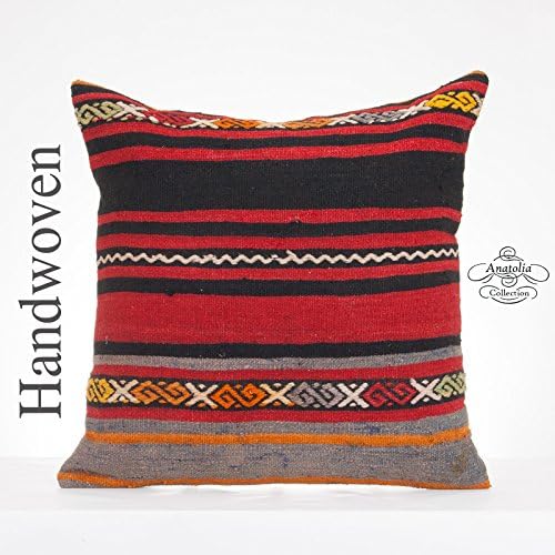 Large Striped Decorative Kilim Pillowcase 20x20" Handwoven Turkish Kelim Pillow Ethnic Vintage Rug Carpet Cushion Cover