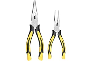 ZUZUAN Premium Long Needle Nose Pliers-6''&8'', Paper Clamp Precision, High Carbon Steel, Soft Grip with Wire Cutter, Long Nose Cutting Pliers for Home, Fishing, Jewelry, Crafts,2pcs
