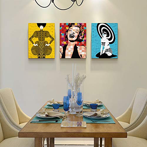 Red yellow blue Abstract character Canvas Wall Art Paintings for Living Room Wall Artworks inspiration Pictures Woman Bedroom Decoration, 16x24 inch/piece, 3 Panels Home bathroom Wall decor posters - Thumbnail 5