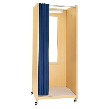 Tragbare Umkleidekabine Aus Holz Naturholz Blauer Vorhang