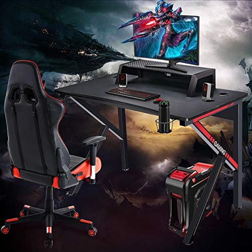 GTRACING Gaming Desk Computer Table Office PC Workstation with Shelf, Cup Holder, Headphone Holder, Built-in Power Strip 3 Outlets & 2 USB Ports K-Shaped 45'' E-Sports Gamer Desk,Red 3 GTRACING Gaming Desk Computer Table Office PC Workstation with Shelf, Cup Holder, Headphone Holder, Built-in Power Strip 3 Outlets & 2 USB Ports K-Shaped 45'' E-Sports Gamer Desk,Red