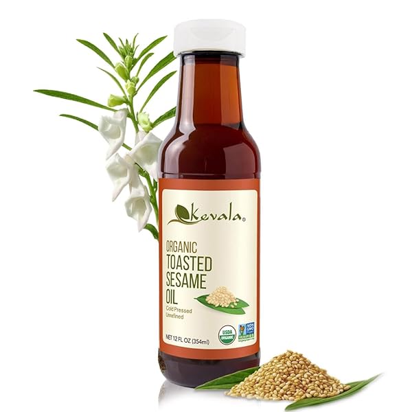 KEVALA ORGANIC TOASTED SESAME OIL – CHOLESTEROL-FREE OIL WITH ANTIOXIDANTS AND ESSENTIAL VITAMINS FOR DAILY COOKING AND BAKING, GREAT IN ASIAN-STYLE RECIPES, KITCHEN PANTRY ESSENTIAL, 12 OZ, 354 ML