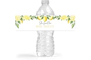 Your Main Event Prints Lemon Themed Wedding Bridal Shower Bottle Wraps, 25 Lemon, She Found Her Main Squeeze Water Bottle Labels Decoration Favors