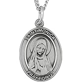 Pewter St. Saint Monica medal on an 18in Stainless Silver Lite Curb Chain with a Prayer to St Monica Prayer Card Medal Pendant Necklace.