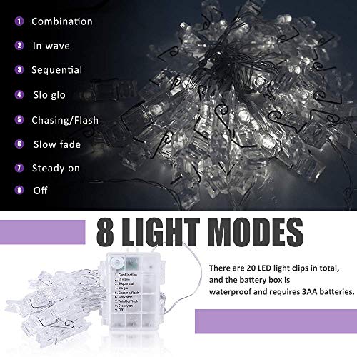 Trcviove UTT 20 Photo Clip Lights String Twinkle Lights 8 Modes Waterproof Fairy String Lights for Bedroom Wall Hanging Pictures Teen Girls Dorm Room Decor Picture Hanger