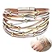 Jurxy Multilayer Leather Wrap Bracelet Silver Beaded Bohemian Braided Cuff Bangle Wristbands Wide Belt Jewelry for Women Girl - Gold and Silver