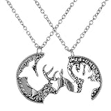 Pack of 2 Vintage Silver Coin Stag Deer Couple Friendship Best Friends Pendant Necklace