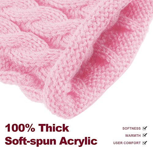 Baby Girls Boys Winter Beanie Hat Scarf Set Toddler Warm Knitted Hats Circle Scarf for Infant Newborn Winter Pom Hat Pink