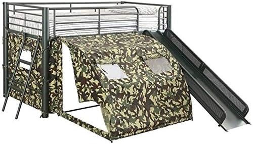 Rosebery Kids Camouflage Loft Bed with Slide and Tent Cover
