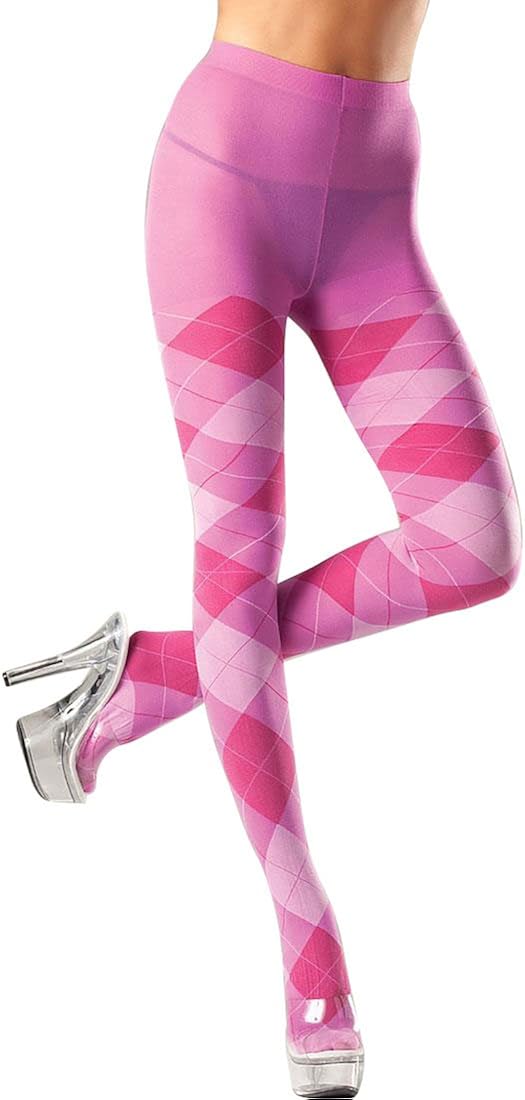Be Wicked BW646Q Women's Argyle Pantyhose Tights Plus Size Pink at Amazon Women’s Clothing store