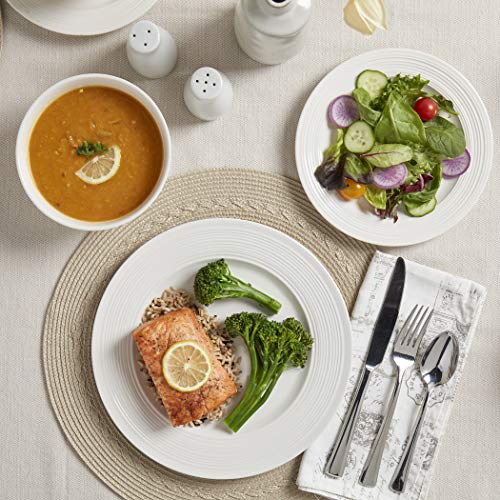 Tabletops Gallery Embossed Bone White Porcelain Round Dinnerware