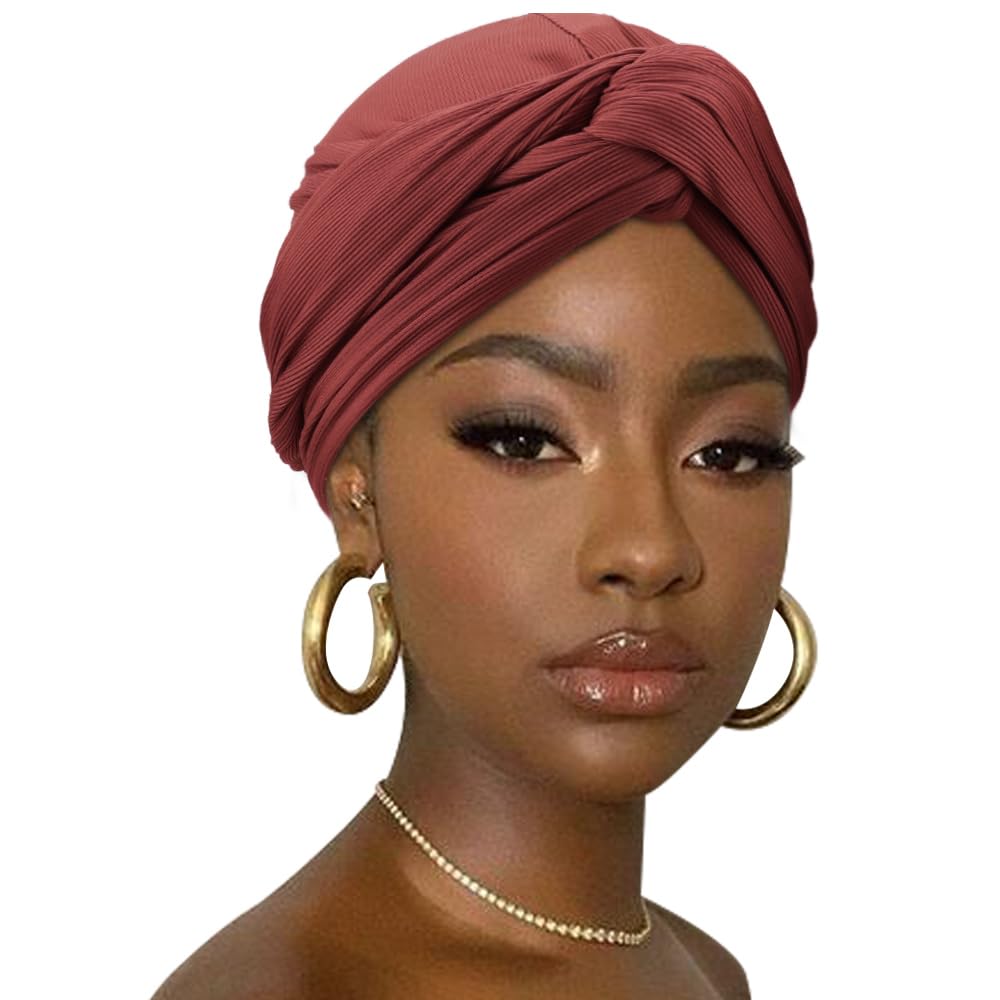 DRESHOW Hair Wrap for Women Ribbed Soft Stretch Jersey Head Scarf Breathable Lightweight Turban Solid Color