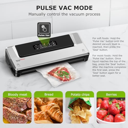 Bonsenkitchen Vacuum Sealer Machine | Compact Food Sealer for Kitchen Storage & Meal Prep | Multiple Modes​​ | External Vacuum System | 5 Bags, Silver​​