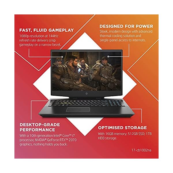 HP OMEN 17-cb1002na 17.3 Inch Full HD, 144 Hz Gaming Laptop, Intel Core i7-10750H, 16 GB RAM, 512 GB SSD, NVIDIA GeForce…