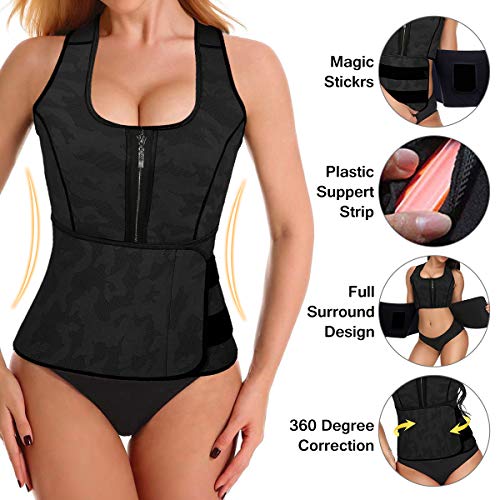 Slimerence Sauna Suit Tank Top Vest, Neoprene Latex Sport Girdle Waist Trainer Corset, for Women Black XL