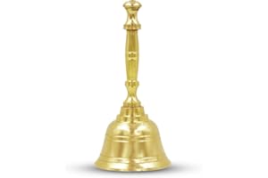 Shubhkart Solid Brass Ghanti for Pooja | 3.7" Puja Bell for Temple | Hand Held Bell for Events Decoration, Food Line, Alarm, Jingles, Ringing and Service Bell (Medium)