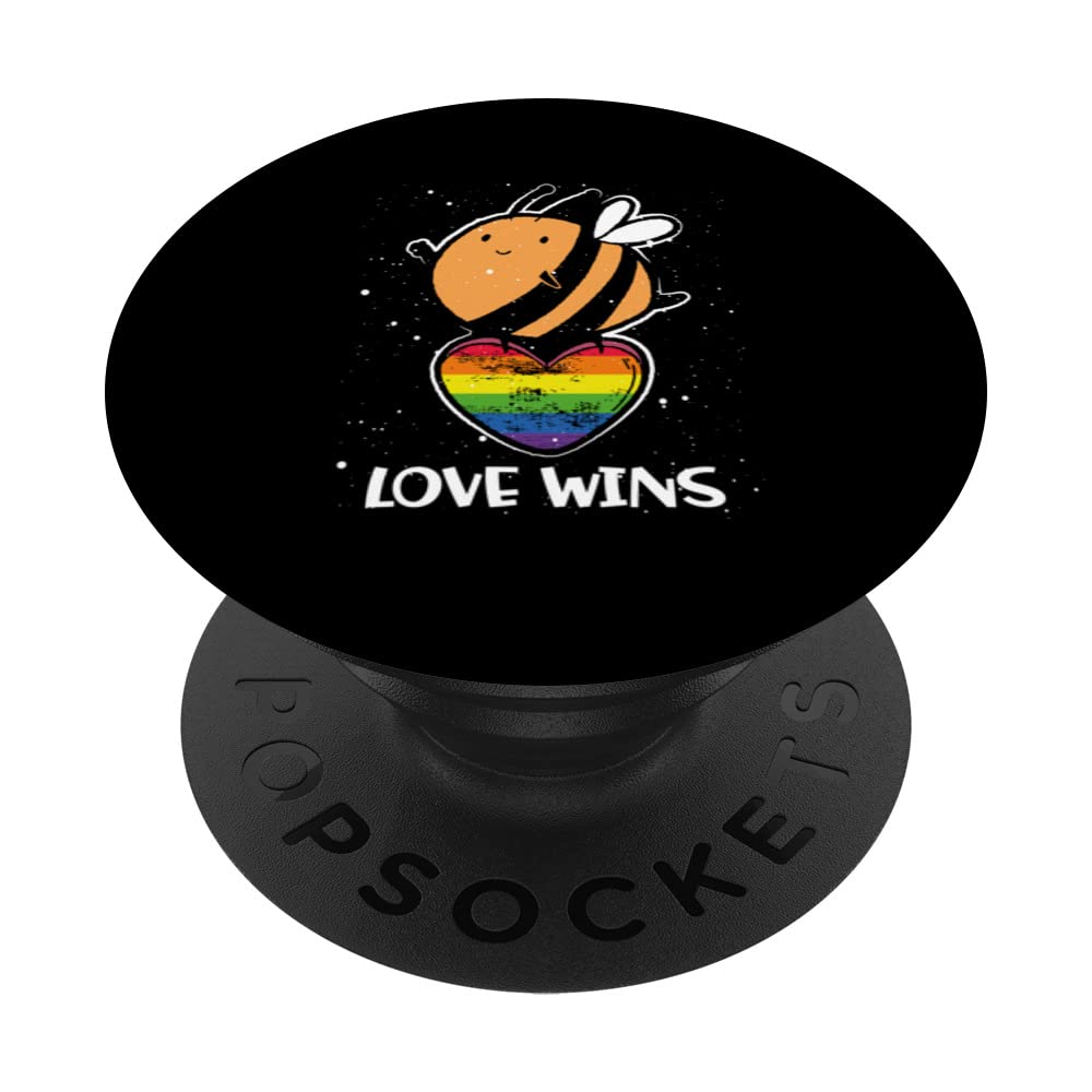 Love Wins - Bee Carrying Rainbow Heart PopSockets Swappable PopGrip