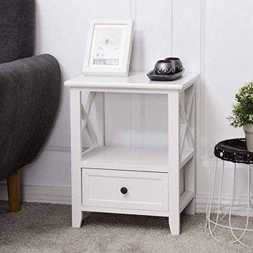 image for Giantex Nightstand Set of 2 End Tables W/Storage Shelf and Wooden Draw