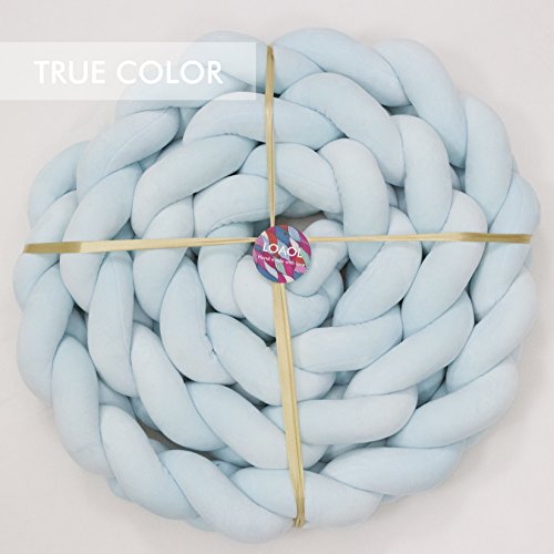 LOAOL Baby Crib Bumper Knotted Braided Plush Nursery Cradle Decor Newborn Gift Pillow Cushion Junior Bed Sleep Bumper (2 Meters, Blue)
