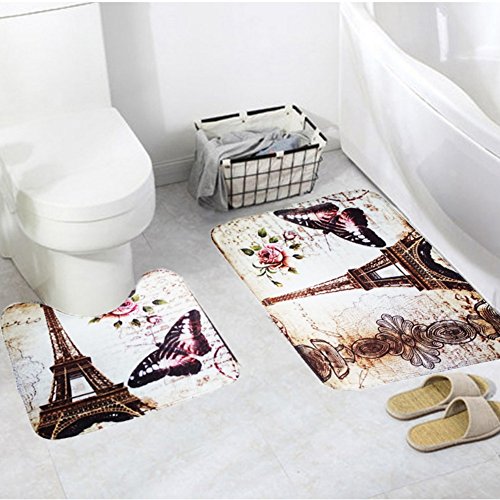 Smartcoco Paris Eiffel Tower Flannel 2pcs/set Bath Pedestal Rug Cover Bathroom Bath Mat Kit Household Bathroom Carpets Design Decor Houseware - Thumbnail 6