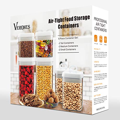 Cereal Container, VERONES 6 Piece Large Airtight Storage Containers Perfect For Flour Container Cereal Keeper (3 Large Size 20 pcs Chalkboard Labels Total 10L)