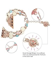Tilon para Apple Watch Band 1.496 in 1.575 in 1.654 in 1.732 in Series 4 3 2 1, pulsera ajustable hecha a mano de perla luminosa nocturna iWatch pulsera con colgante de almacenamiento de aceite esencial perfume para mujeres niñas