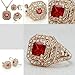 Yoursfs Wine Red Jewelry Set For Women 18k Rose Gold Plated Ruby Necklace Rings Earrings Sets