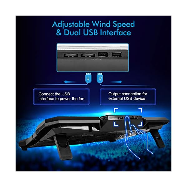 Laptop-Cooling-Pad-Gaming-Laptop-Cooler-Pad-with-6-Ultra-Quiet-Powerful-Fans-Adjustable-height-and-Speed-With-Cool-Blue-LED-Lights-Perfect-for-12-17-laptop-Portable-Cooler-Pad Laptop Cooling Pad, Gaming Laptop Cooler Pad with 6 Ultra Quiet Powerful Fans, Adjustable height and Speed With Cool…
