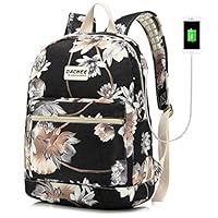 Laptop Backpack with USB Charging Port Waterproof School Bookbag Travel Backpack for 15.6 Inch (Lotus)