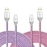Eversame [2-Pack] 10Ft 3M Premium Nylon Braided High Speed USB2.0 A Male to Micro B Charger Cable For Samsung Galaxy S6 Edge Plus, HTC One M8, LG G4(Purple Hot Pink)