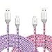 Eversame [2-Pack] 10Ft 3M Premium Nylon Braided High Speed USB2.0 A Male to Micro B Charger Cable For Samsung Galaxy S6 Edge Plus, HTC One M8, LG G4(Purple Hot Pink)