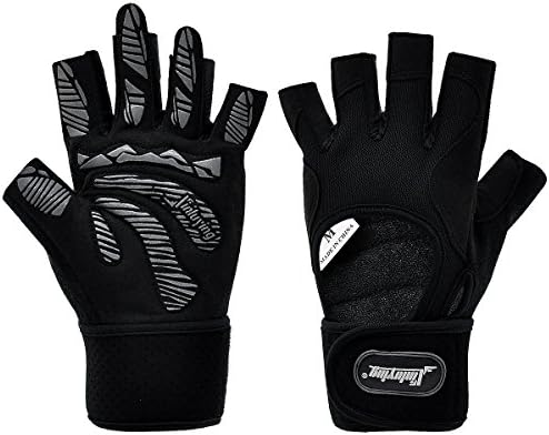 Xinluying Weightlifting Fitness Crossfit Workout Cycling Mountain Bike Gloves Gel Pad Half Finger Wrist Wraps Men Black Medium