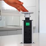 Long Life Lamp Company Pop Up Socket 3 UK Plug 2 USB Silver Kitchen Worktop 80mm view 2