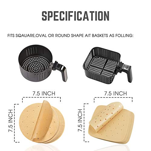 Obile, Air Fryer Parchment Paper Liners（7.5In×7.5In）Set of 200