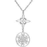TEAMER Metatron Cube Witch Knot Pendant Necklace Double Amulet Protection Stainless Steel Necklaces Vintage Witchcraft Jewelry For Women