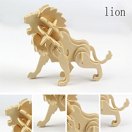 UNKE Animal 3D Wooden Puzzle DIY Assembly Construction Jigsaw Puzzle Handmade Educational Woodcraft for Girls Boys Toddlers Kids,Lion