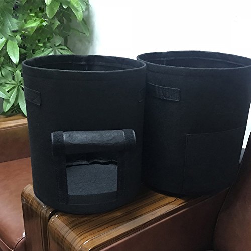 GEMGO 3 Pack Potato Grow Bag, 7 Gallon Aeration Waterproof Fabric Sweet Potato Planter, Velcro Window Vegetable Peanut Growing Box Bucket Pot for Nursery Garden (3 Pack, Black)