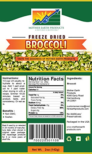 Mother Earth Products Freeze Dried Broccoli (2 Cup Mylar)