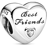 Polished Best Friends Heart Charm 925 Sterling Silver Pendant,Jewelry Beads Gifts for Women Bracelet&Necklace A0057