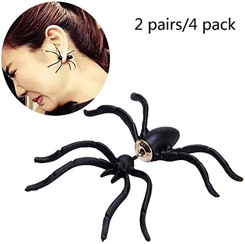 ComBook Halloween Fashion Spider Earings 3D Double Sided Spider Studs for Halloween Party 4 pack