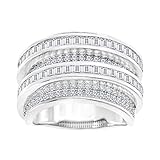 Mia Sarine Cubic Zirconia Round Border and Baguette Center Eternity Band in Rhodium over Sterling Silver Size 7