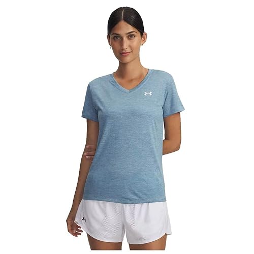 Under Armour Women's Tech Twist Short Sleeve V Neck, (453) Blue Calm / / White, XX-Large