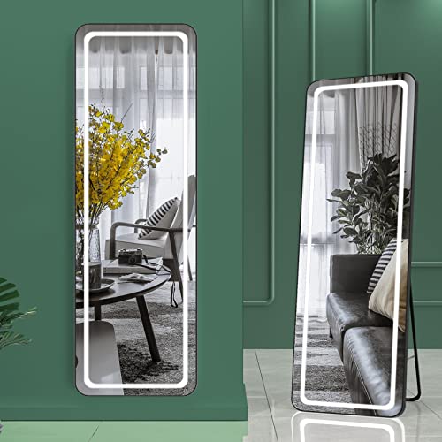 Hasipu Full Length Mirror with Lights, 56" x 16" Lighted Floor Standing